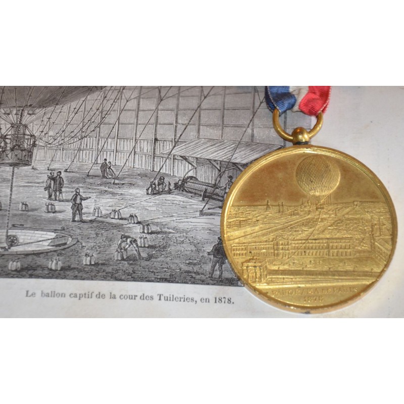 Médaille 1878 Exposition universelle de Paris 1878 Henry Giffard - Vol en ballon, aérostat - Objet de collection ancien