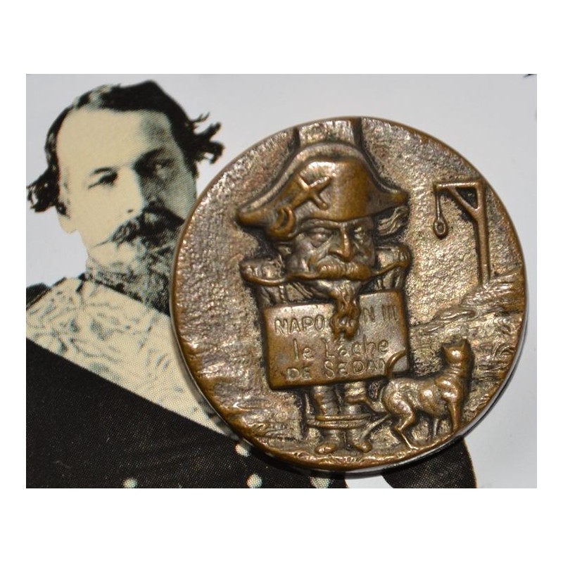 Médaille bouton satirique en laiton Bataille de Sedan Défaite de Napoléon 3 - Le lâche de Sedan - Guerre de 1870